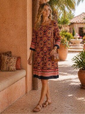 AGB Floral Shift Dress | Size Small | Vibrant Boho Print